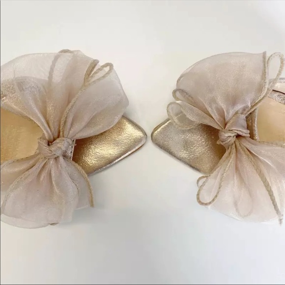 Champagne Tone Bow Pointed Dress Slippers - Picture 3 of 7